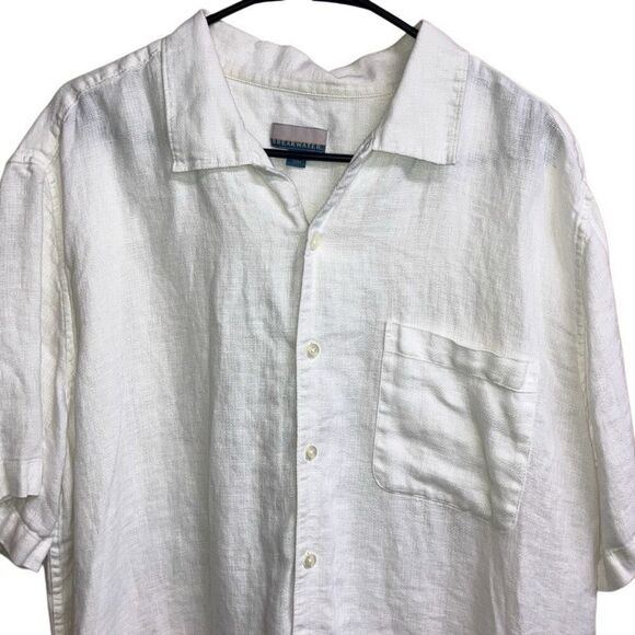 473. Breakwater 100% linen beachy button down short sleeve top - Picture 3 of 6